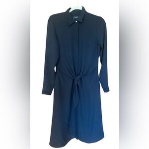 Ralph Lauren Black Label Women Black Dress Long Sleeve Tie Front Size 4